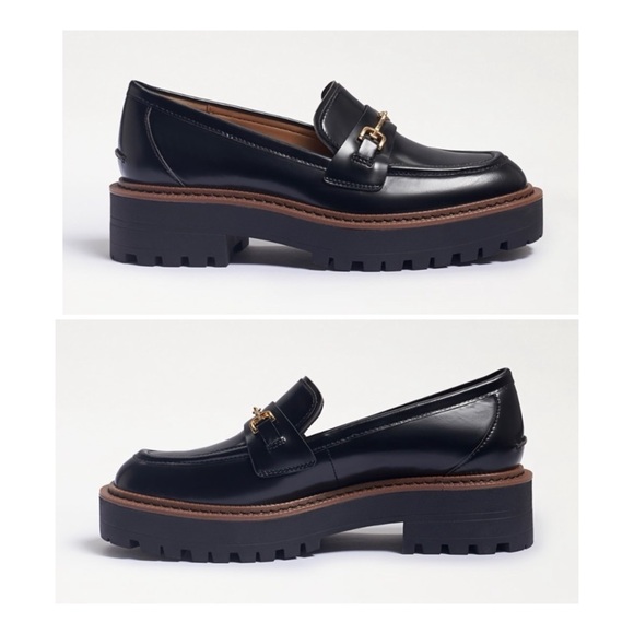 $150 Sam Edelman Laurs Black Leather Chunky Sole Platform Grunge Loafers Size 6 - Picture 3 of 16
